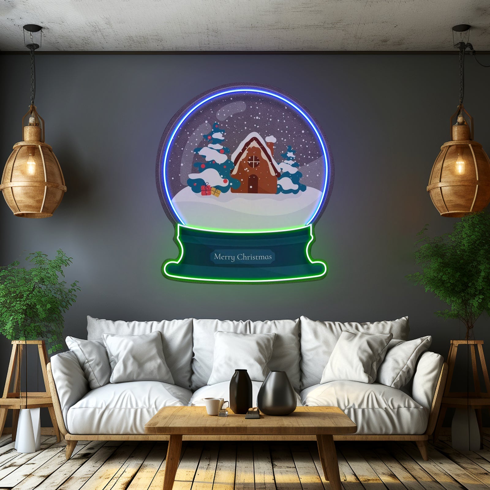 House Scene Globe Christmas Led Neon Artwork For Sale - Shineneon