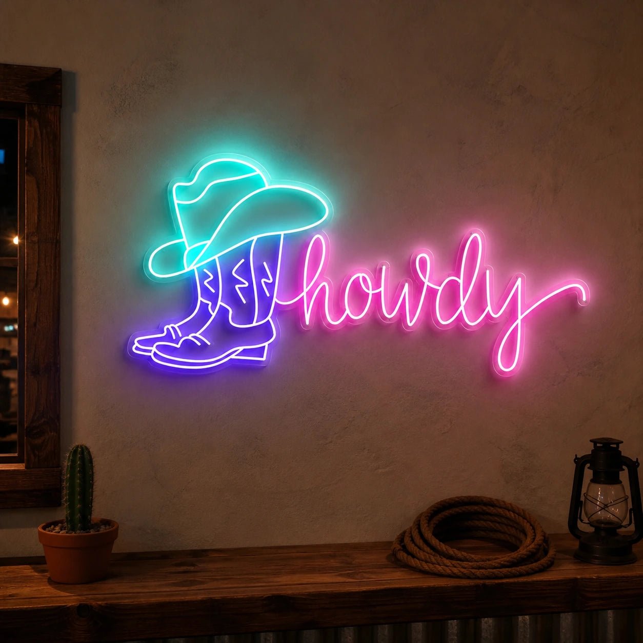 Howdy Cowboy Boot Hat Vintage LED Neon Sign - Shineneon