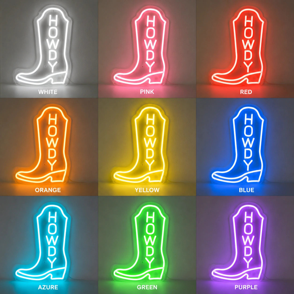 Howdy Cowboy Boot Neon Sign LED Neon Sign color grid