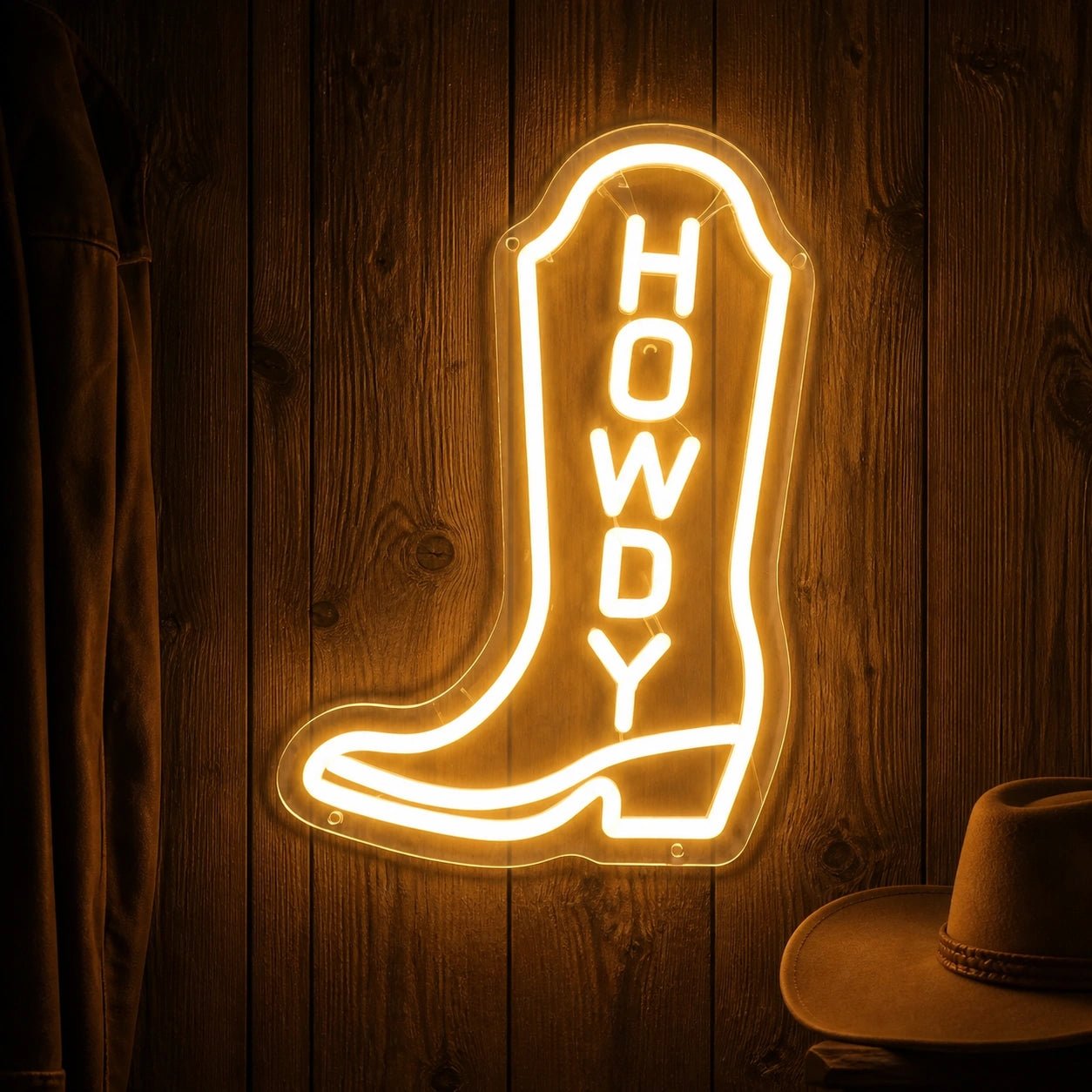 Howdy Cowboy Boot Vintage LED Neon Sign - Shineneon