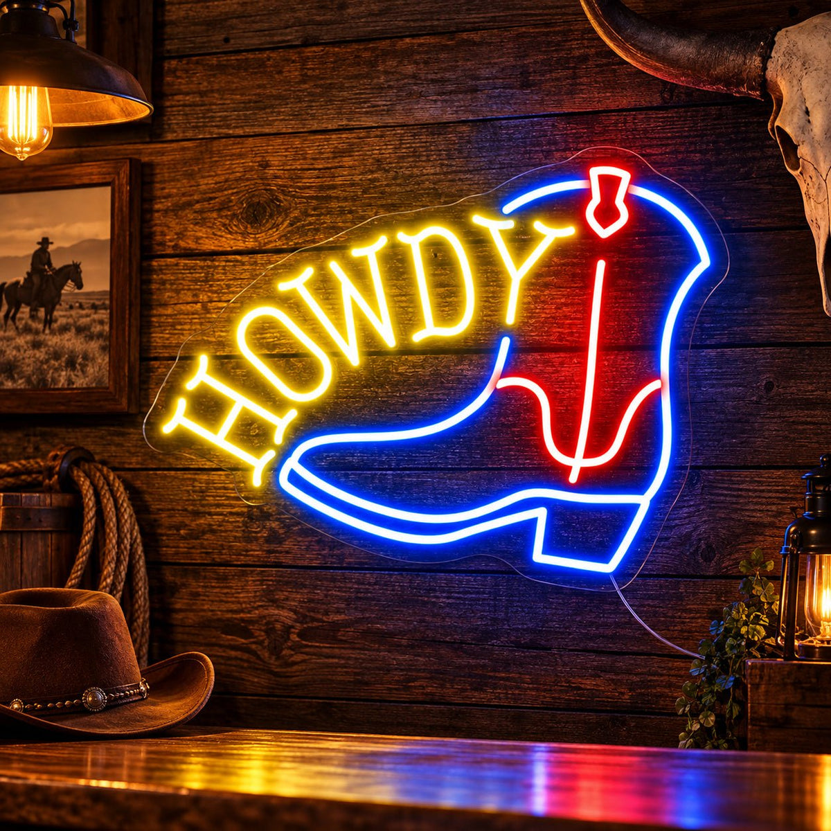 Howdy Cowboy Boots LED Neon Sign - Shineneon