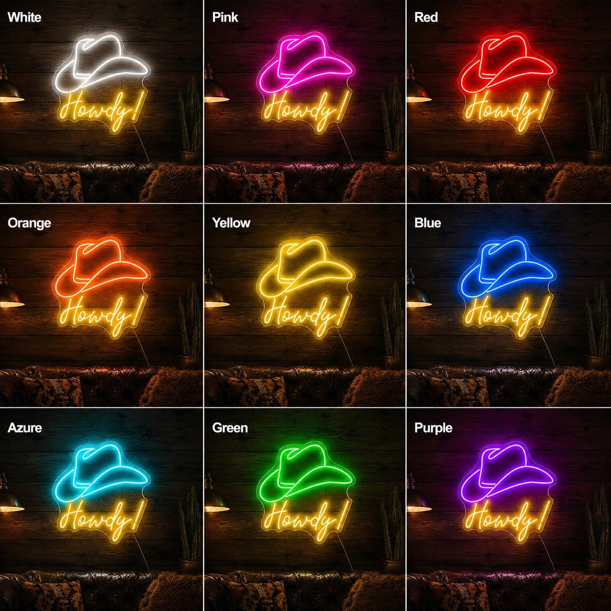 Howdy Cowboy Hat Man Cave LED Neon Sign - Shineneon
