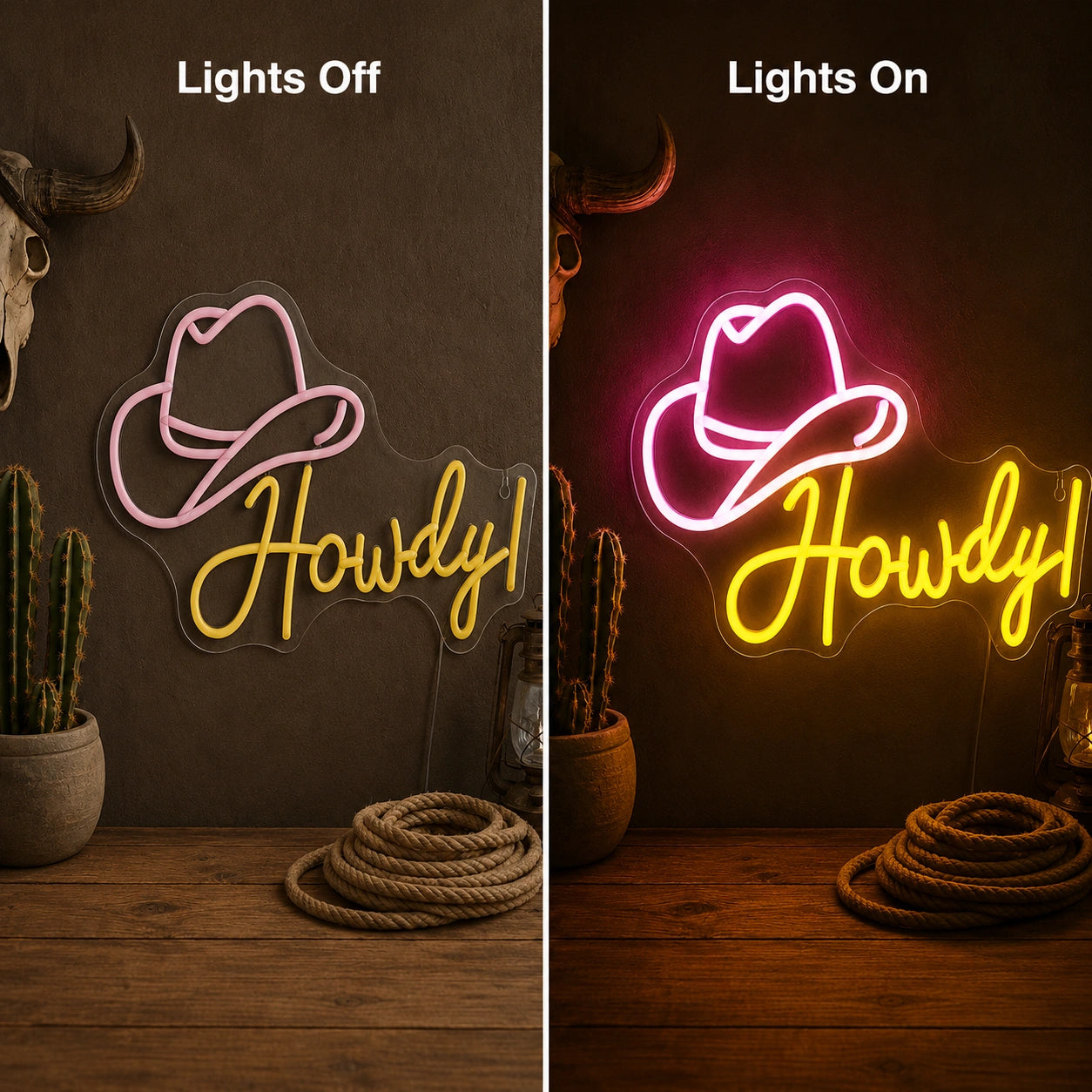Howdy Cowboy Hat Man Cave LED Neon Sign Man Cave Neon Sign main product image