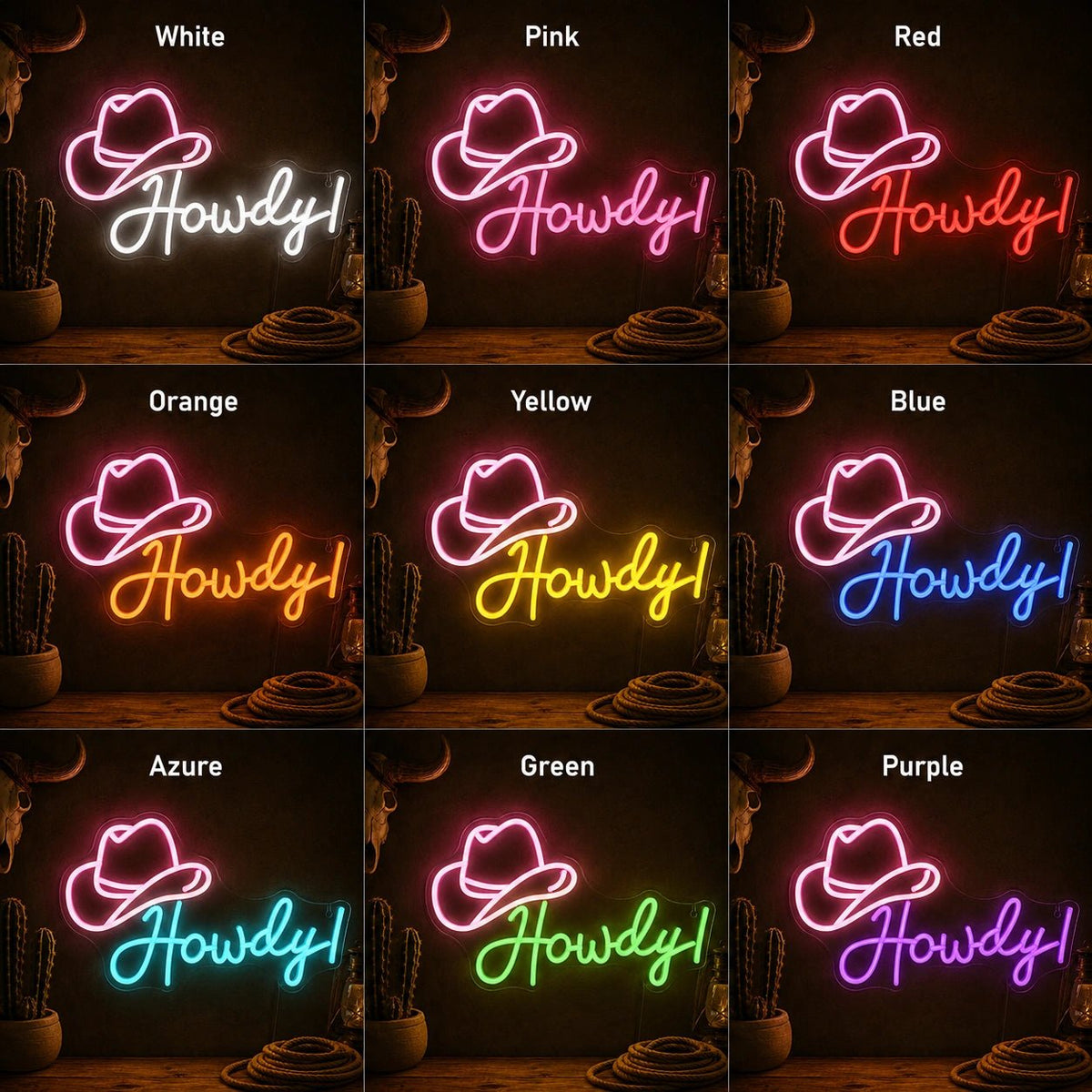 Howdy Cowboy Hat Man Cave LED Neon Sign Man Cave Neon Sign - Shineneon