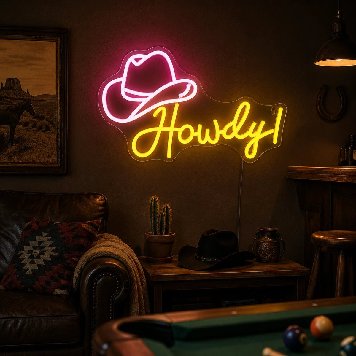Howdy Cowboy Hat Man Cave LED Neon Sign Man Cave Neon Sign - Shineneon