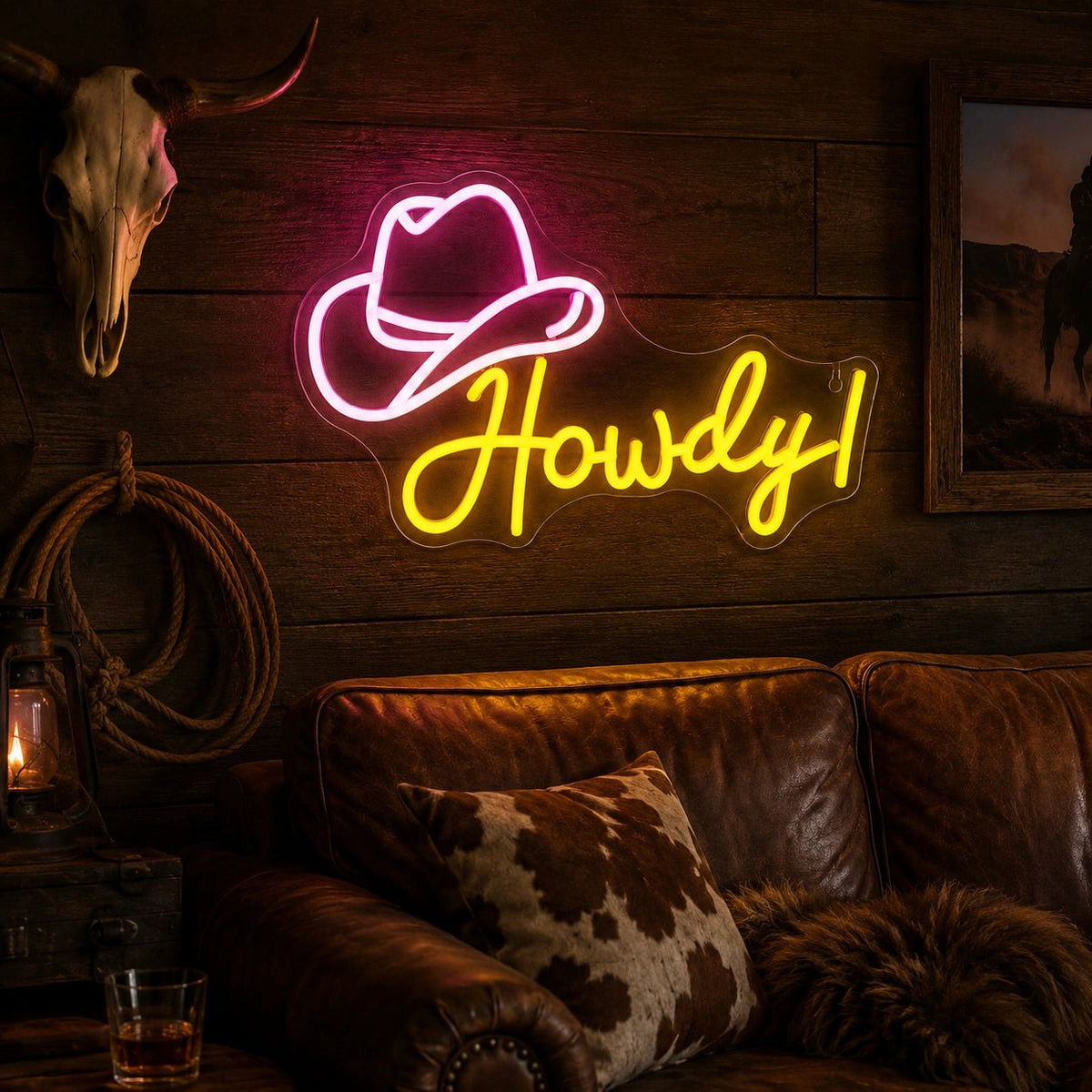 Howdy Cowboy Hat Man Cave LED Neon Sign Man Cave Neon Sign - Shineneon