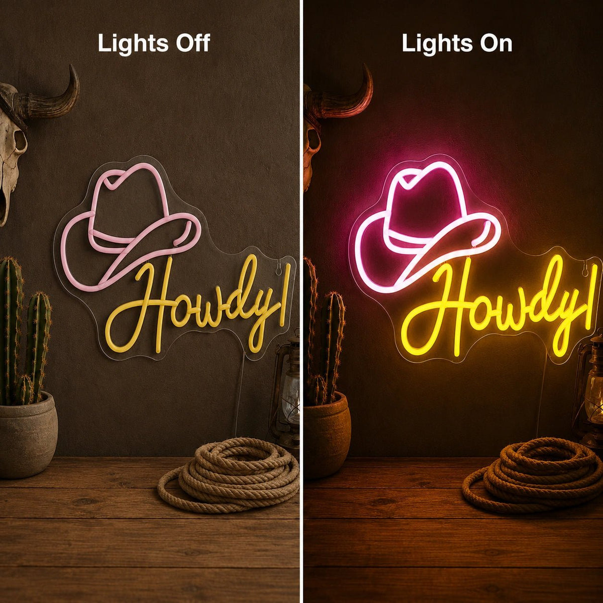 Howdy Cowboy Hat Man Cave LED Neon Sign Man Cave Neon Sign - Shineneon