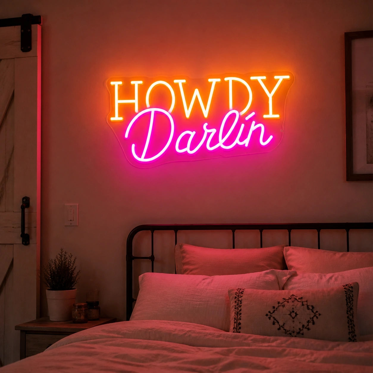 Howdy Darlin Bedroom Vintage LED Neon Sign real lifestyle scene