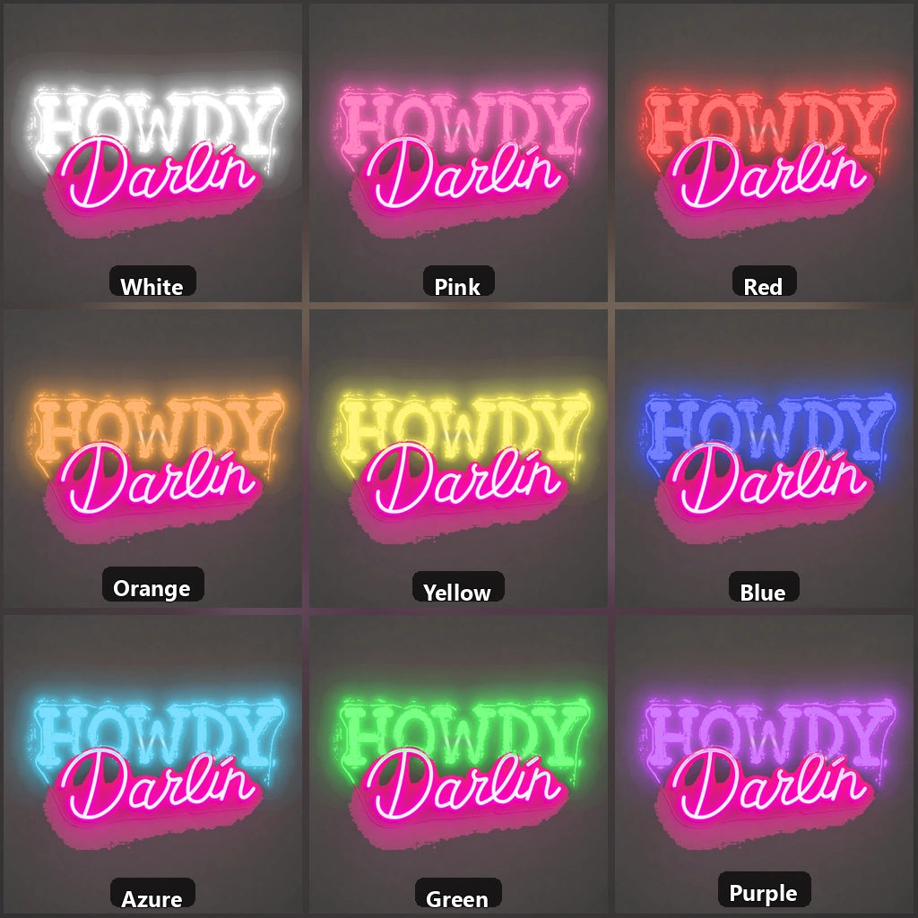 Howdy Darlin Bedroom Vintage LED Neon Sign color grid