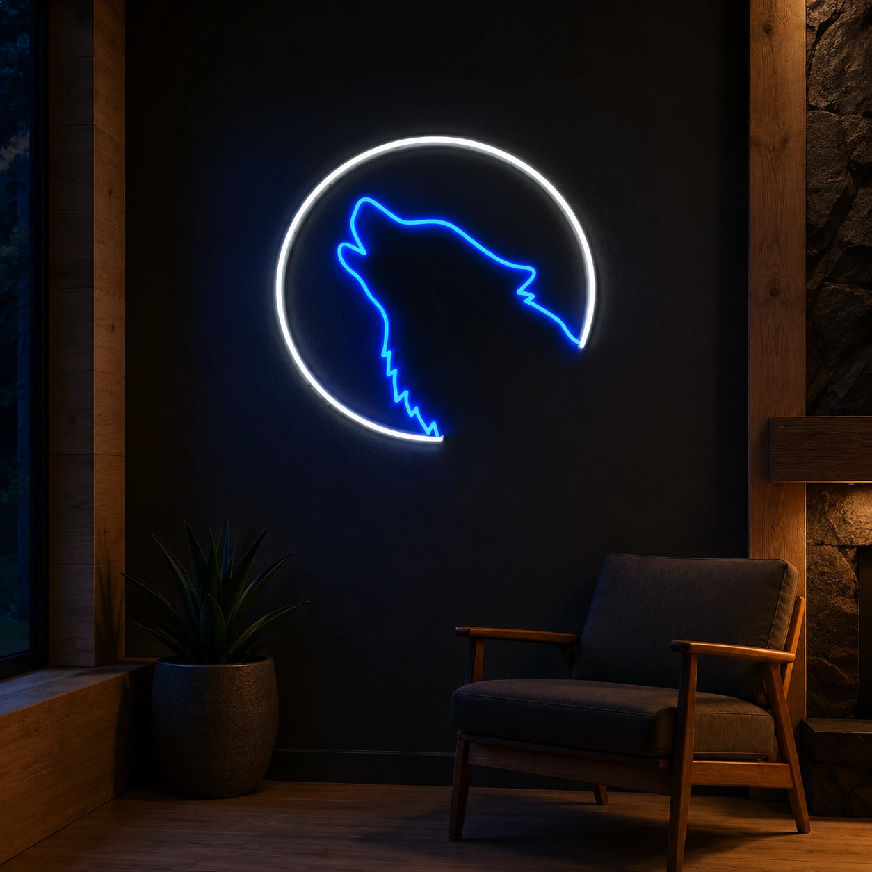 Howling Wolf Circle LED Neon Sign real lifestyle scene