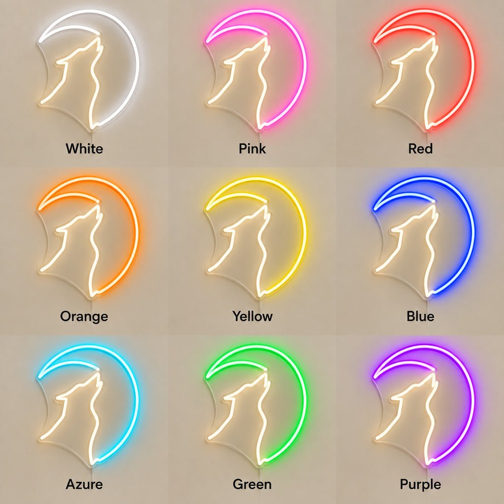 Howling Wolf Crescent Moon LED Neon Sign - Shineneon