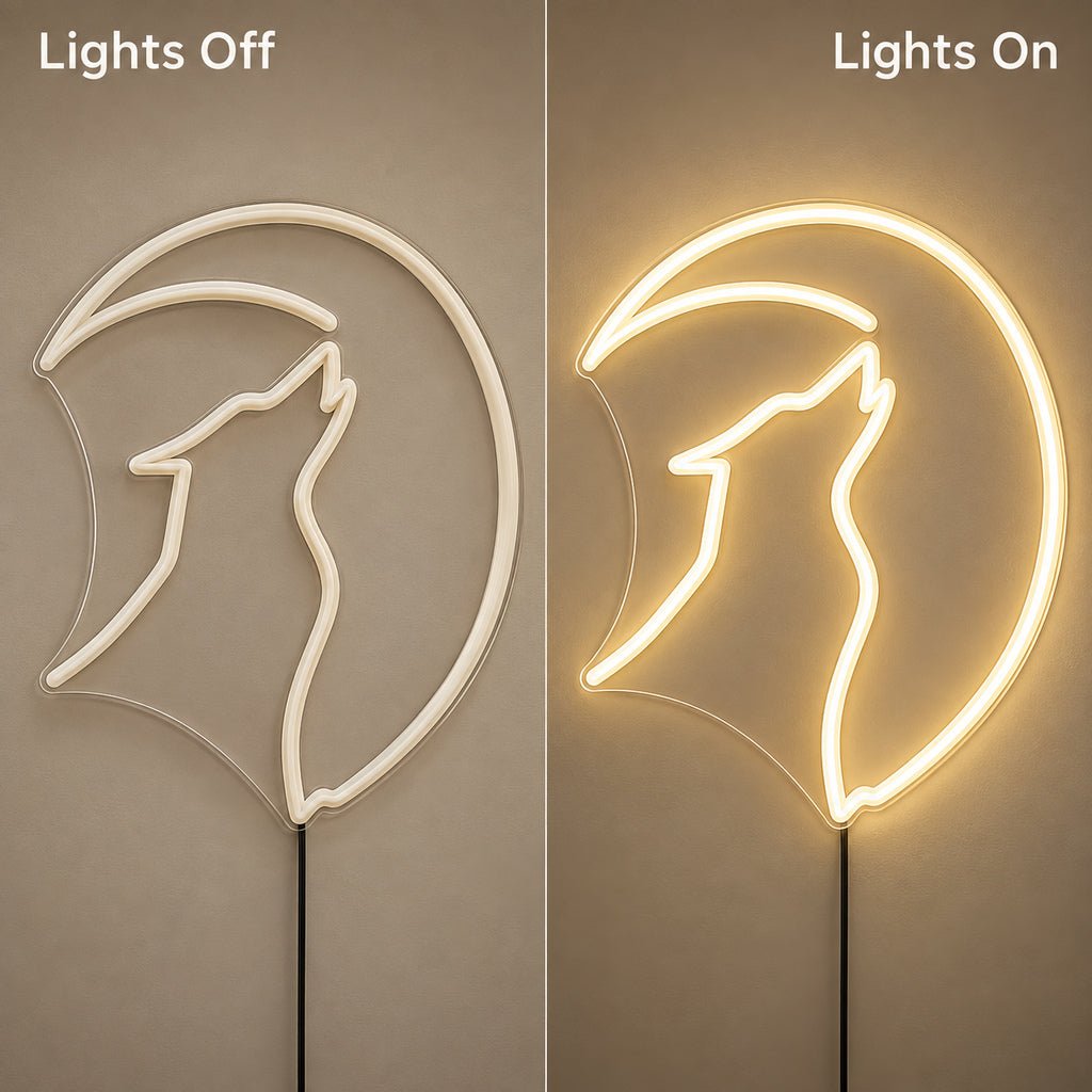 Howling Wolf Crescent Moon LED Neon Sign - Shineneon