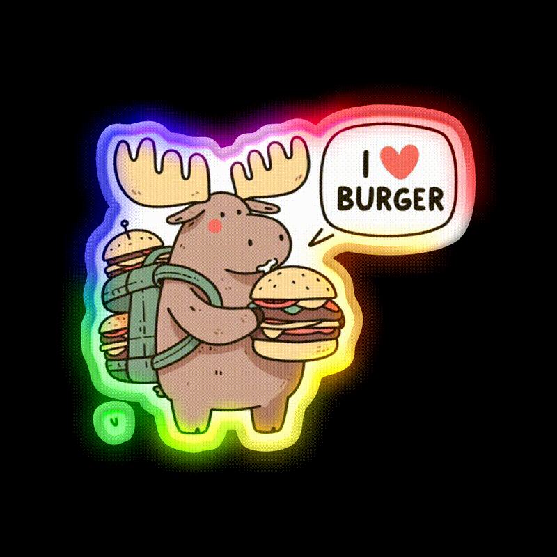 I Love Burger Moose Fast Food Led Neon Sign For Burger Place Rgb Color - LED neon sign close-up detail