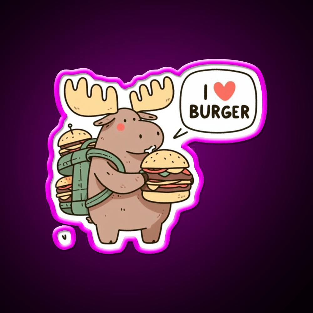 I Love Burger Moose Fast Food Led Neon Sign For Burger Place Rgb Color - Shineneon