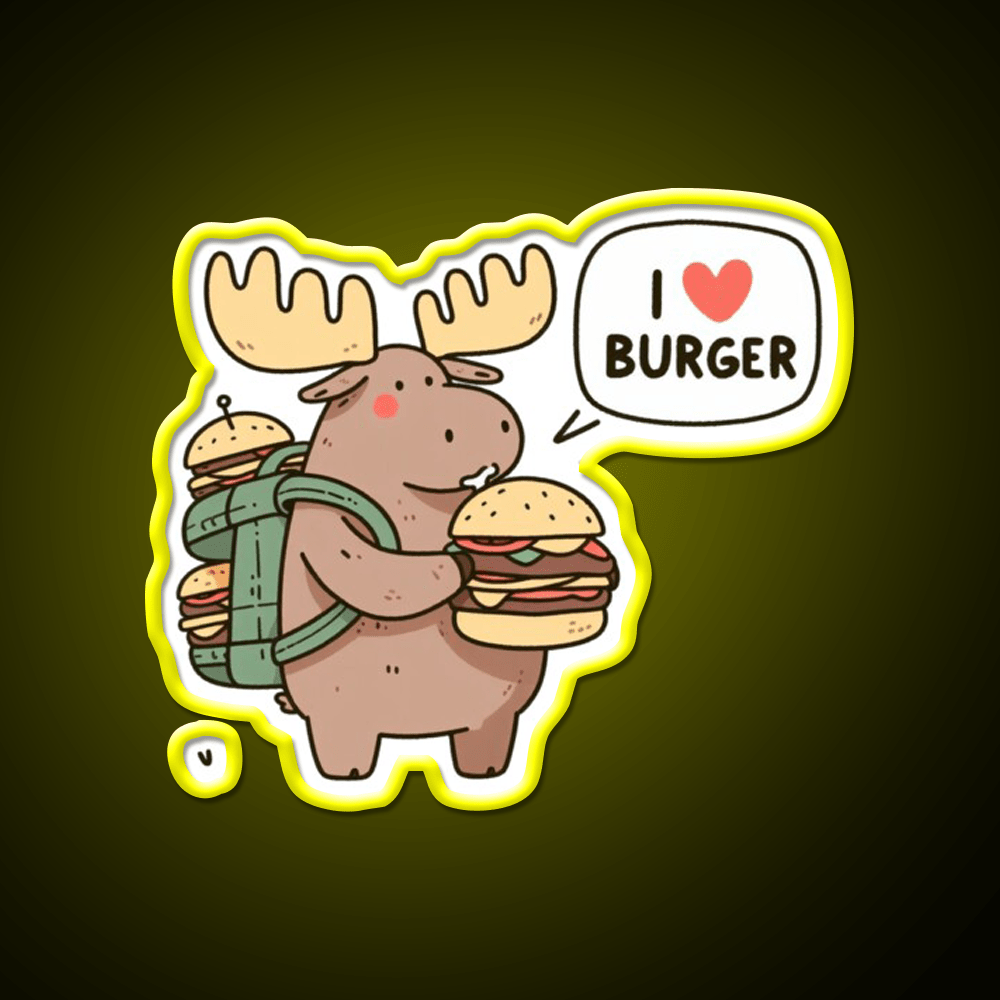 I Love Burger Moose Fast Food Led Neon Sign For Burger Place Rgb Color - Shineneon