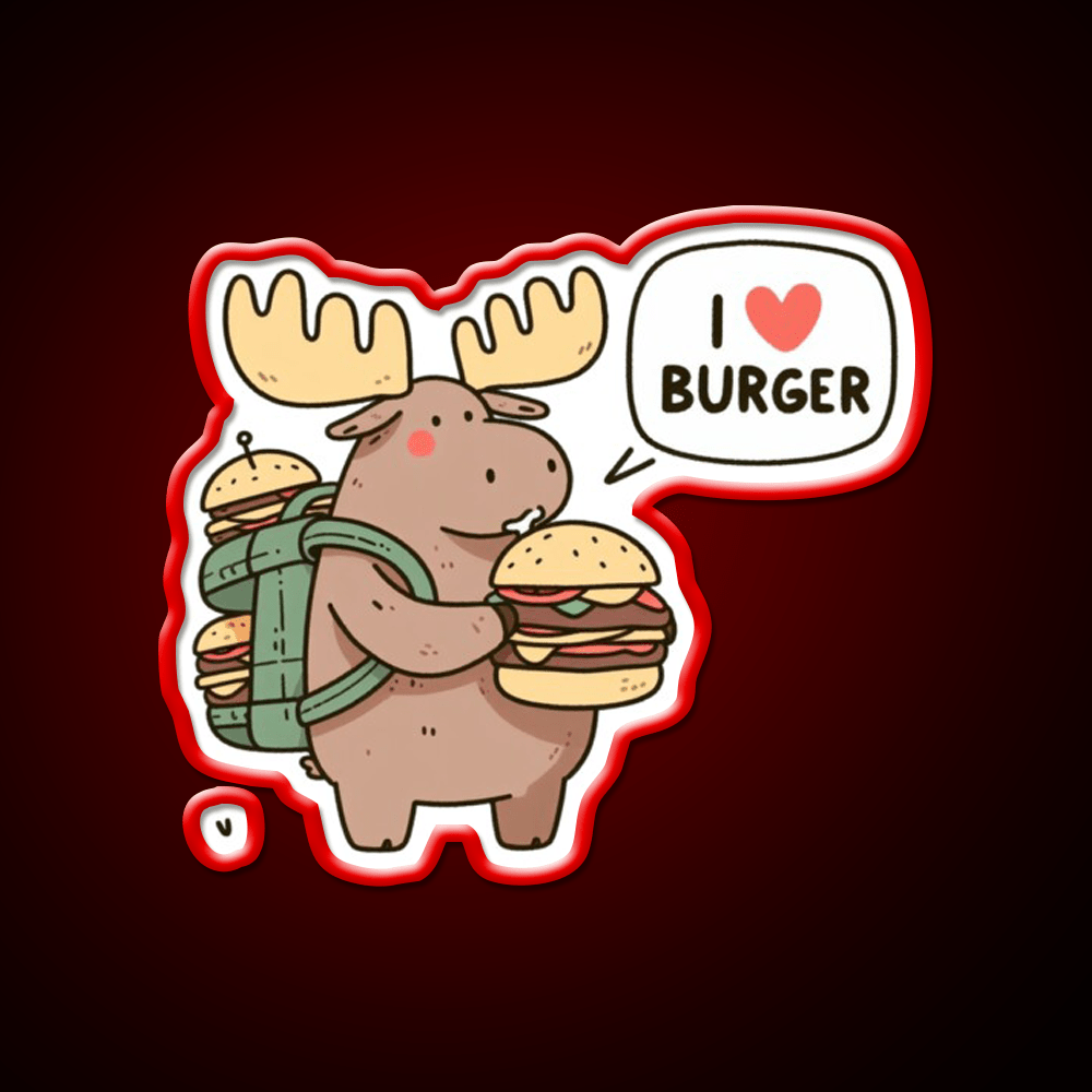 I Love Burger Moose Fast Food Led Neon Sign For Burger Place Rgb Color - Shineneon