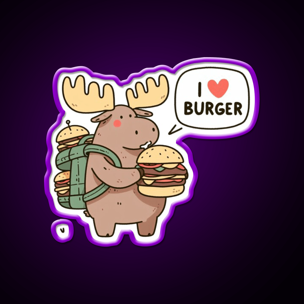 I Love Burger Moose Fast Food Led Neon Sign For Burger Place Rgb Color - Shineneon