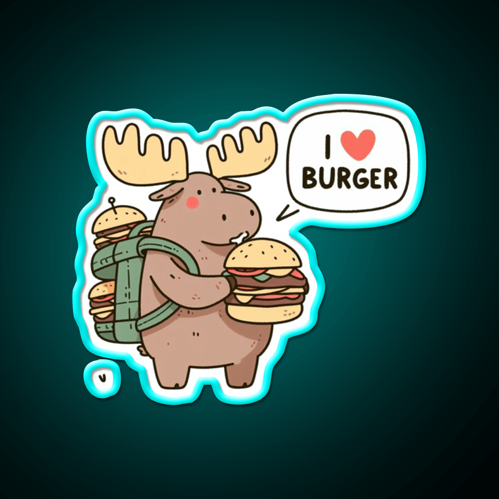 I Love Burger Moose Fast Food Led Neon Sign For Burger Place Rgb Color - Shineneon