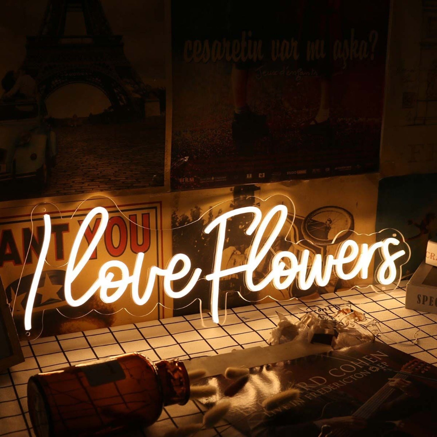 I Love Flowers Yellow Led Neon Sign | Shineneon