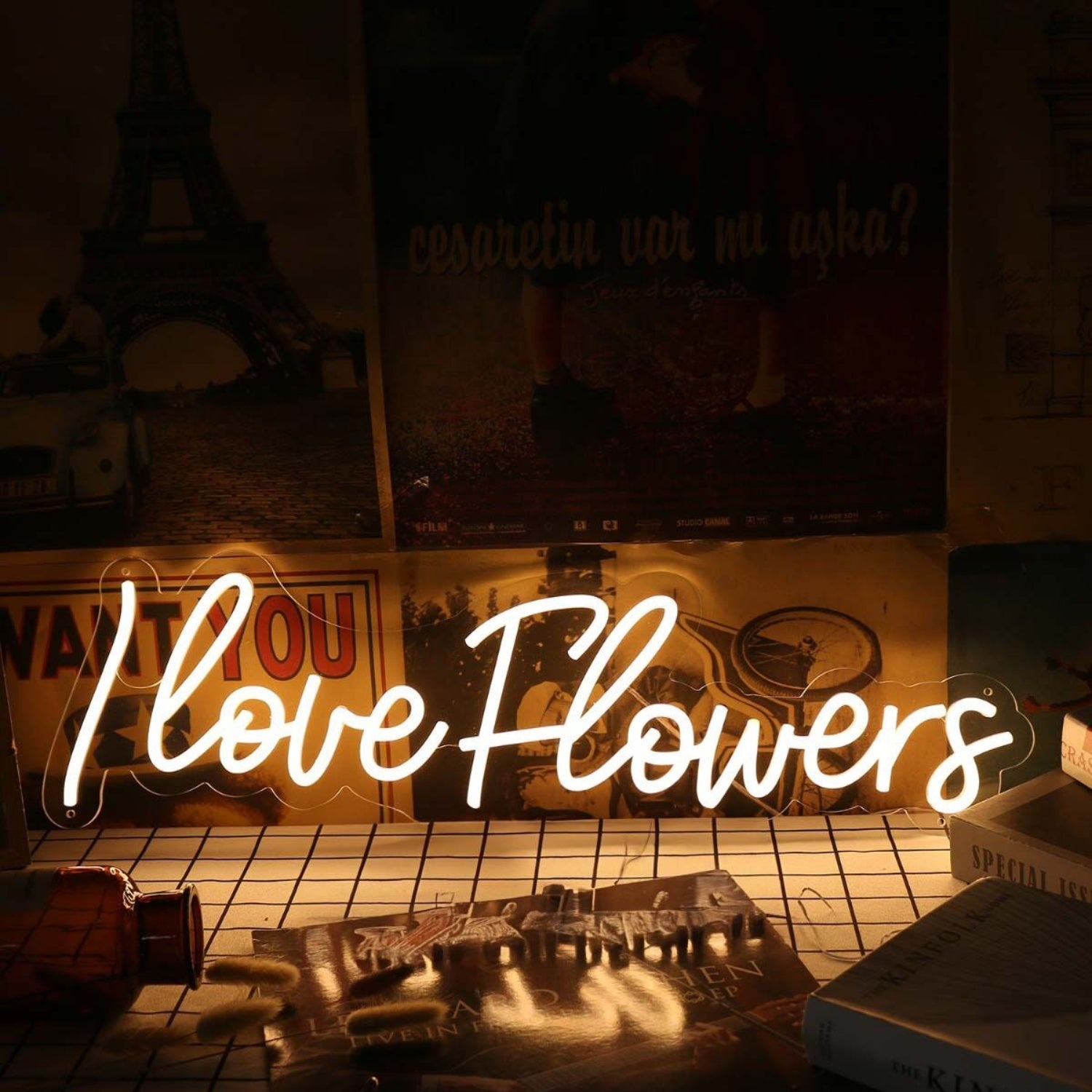 I Love Flowers Yellow Led Neon Sign | Shineneon