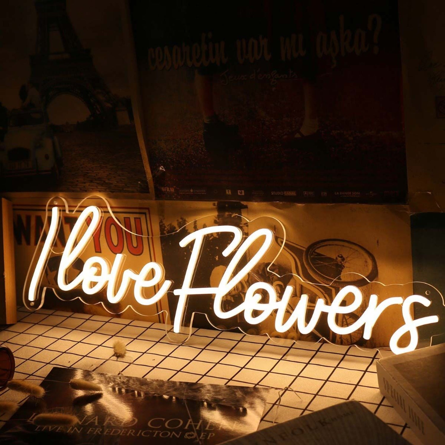 I Love Flowers Yellow Led Neon Sign | Shineneon