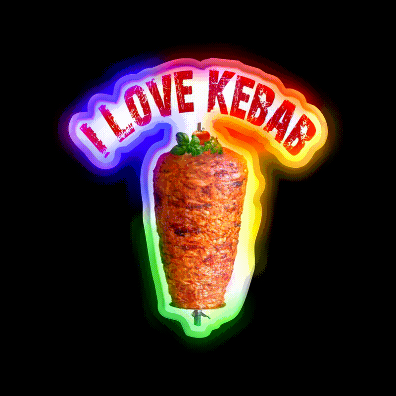 I Love Kebab Fast Food Led Neon Sign For Burger Place Rgb Color