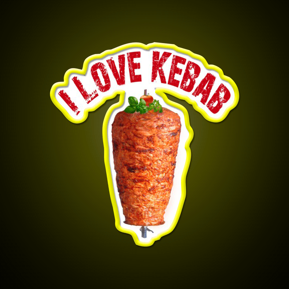 I Love Kebab Fast Food Led Neon Sign For Burger Place Rgb Color