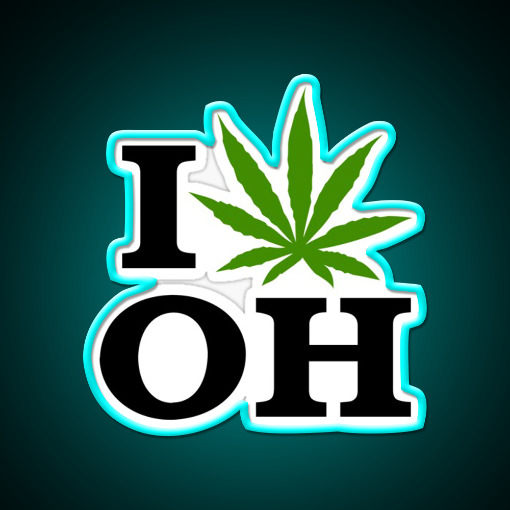 I Love Ohio Weed Hemp Inspired Green Leaf Led Neon Sign Rgb Color - Size and dimension reference