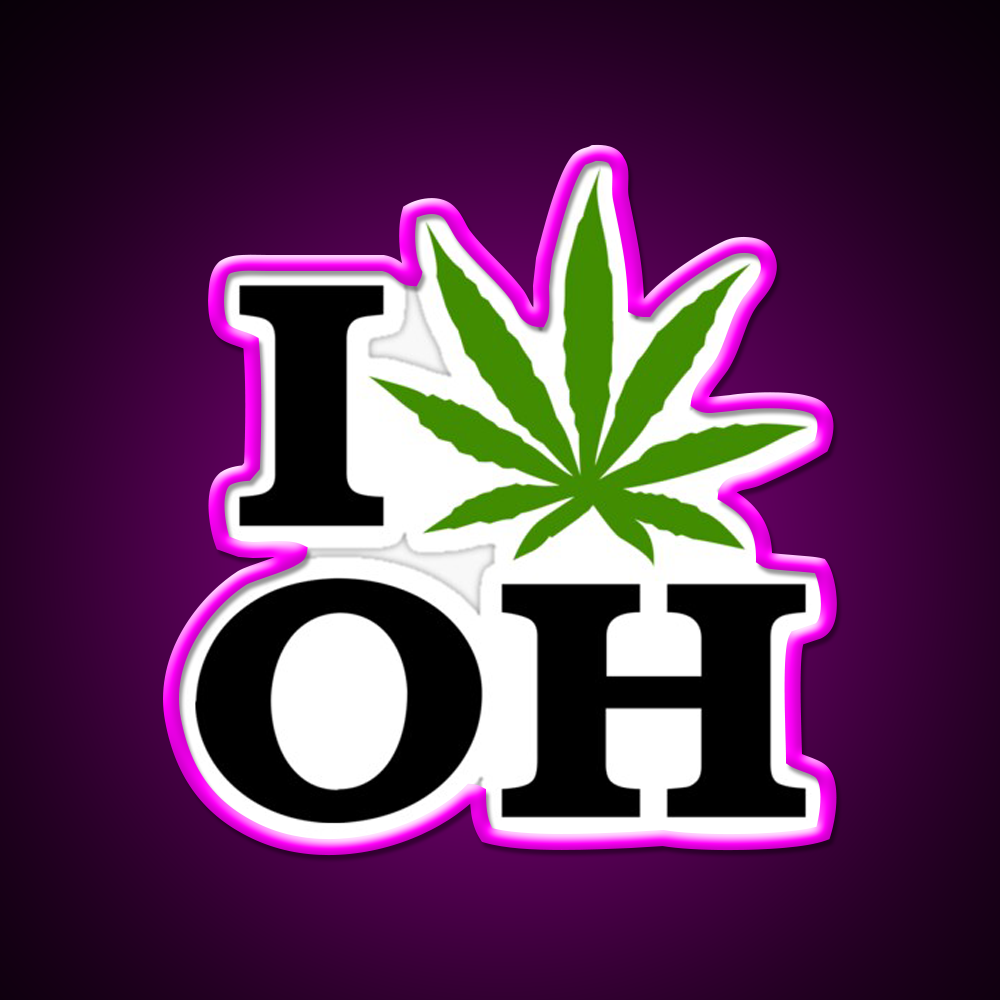 I Love Ohio Weed Hemp Inspired Green Leaf Led Neon Sign Rgb Color - Neon sign mounted on wall in room