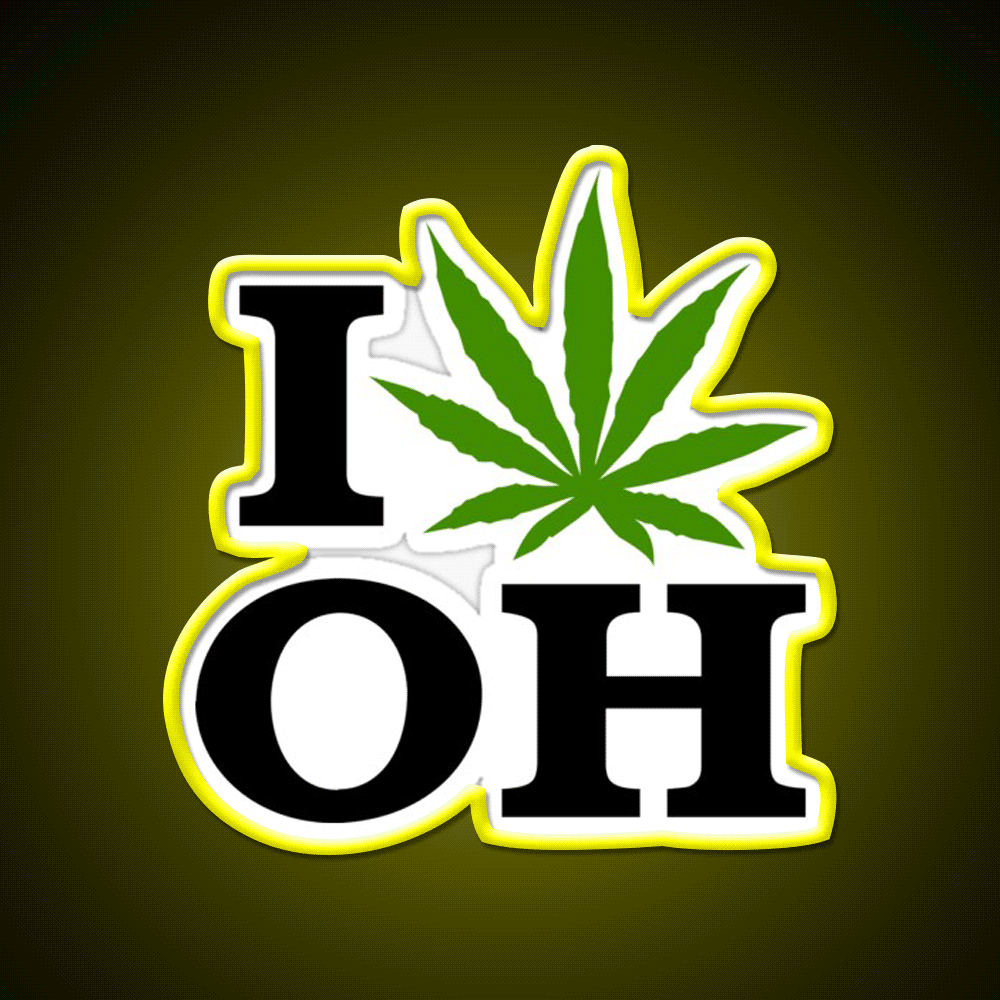 I Love Ohio Weed Hemp Inspired Green Leaf Led Neon Sign Rgb Color - Custom LED neon sign front view