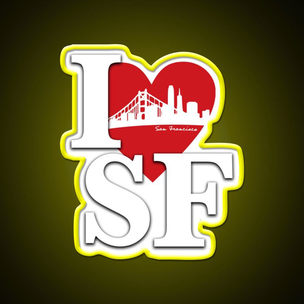 I Love San Francisco Asian Cultural Led Neon Sign Wall Art Rgb Color - Custom LED neon sign front view