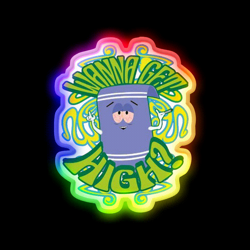 I Love Towelie Gradient Hemp Inspired Green Leaf Led Neon Sign Rgb Color