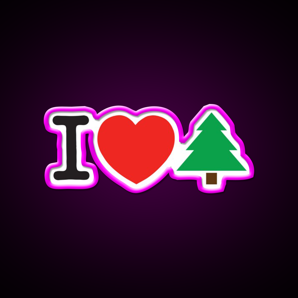 I Love Tree Hemp Inspired Green Leaf Led Neon Sign Rgb Color - Neon sign mounted on wall in room