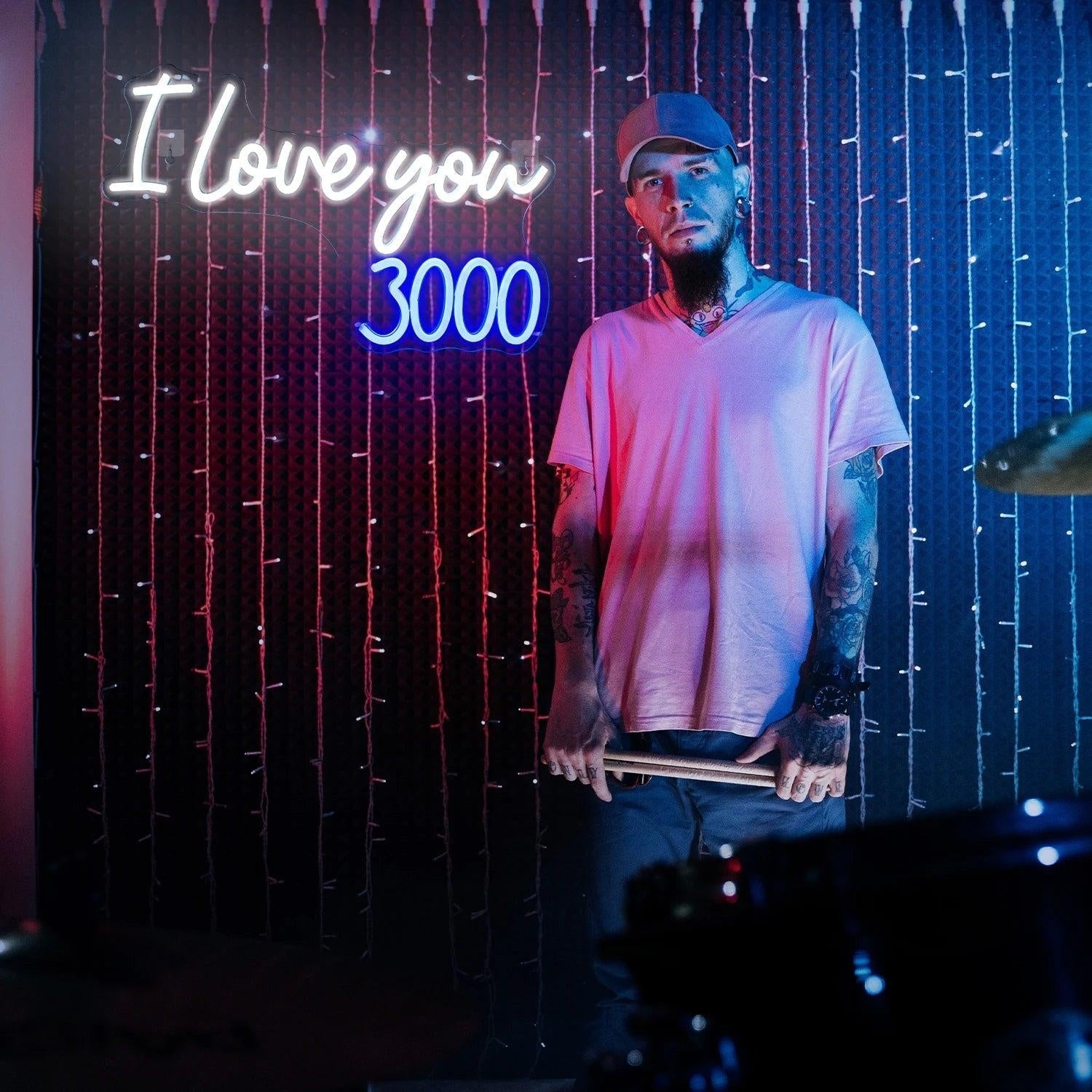 I Love You 3000 White Blue Led Neon Sign For Romantic Room Decor - Shineneon