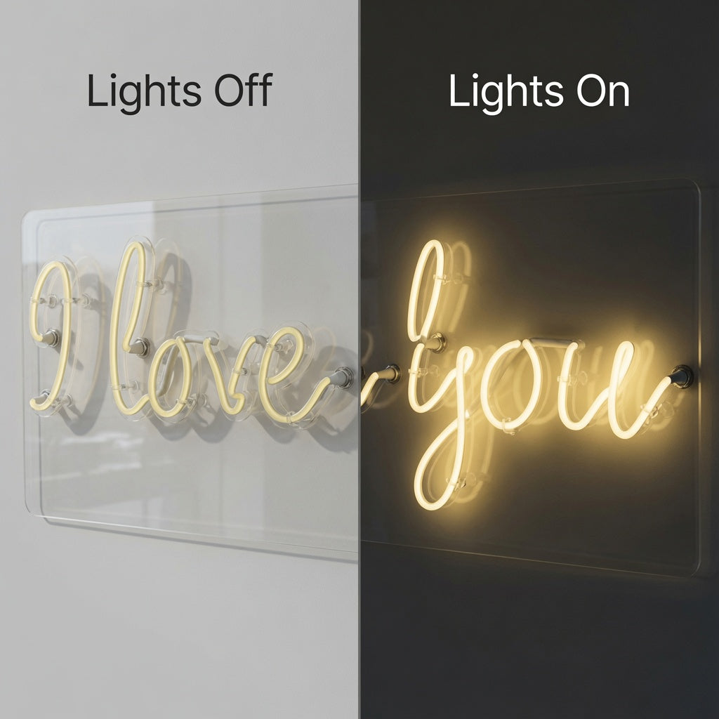 I Love You LED Neon Sign Living Room Decor - 06 Day Night Comparison