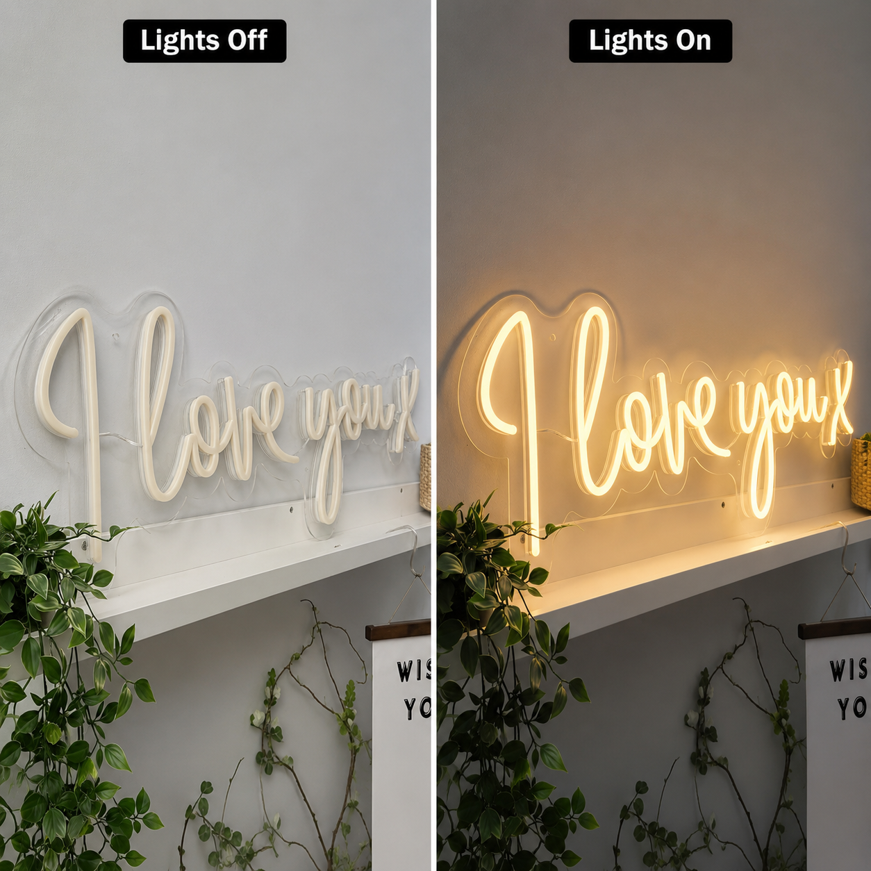 I Love You X LED Neon Sign - 06 Day Night Comparison