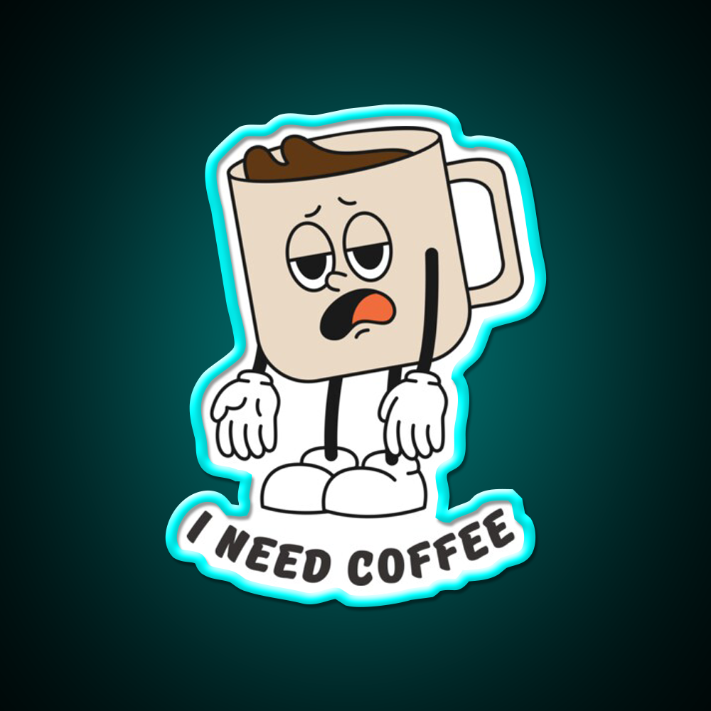 I Need Coffee Tired Mug Caffeine Cafe Led Neon Sign Espresso Bar Art Rgb Color