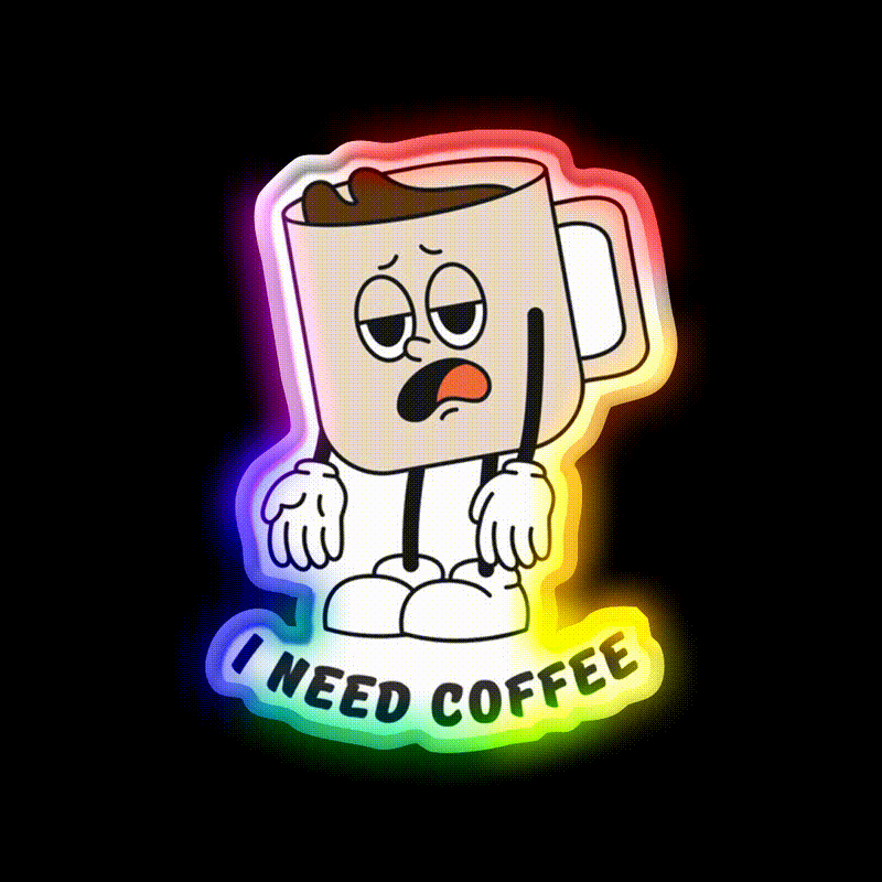 I Need Coffee Tired Mug Caffeine Cafe Led Neon Sign Espresso Bar Art Rgb Color