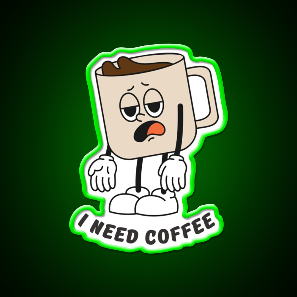 I Need Coffee Tired Mug Caffeine Cafe Led Neon Sign Espresso Bar Art Rgb Color