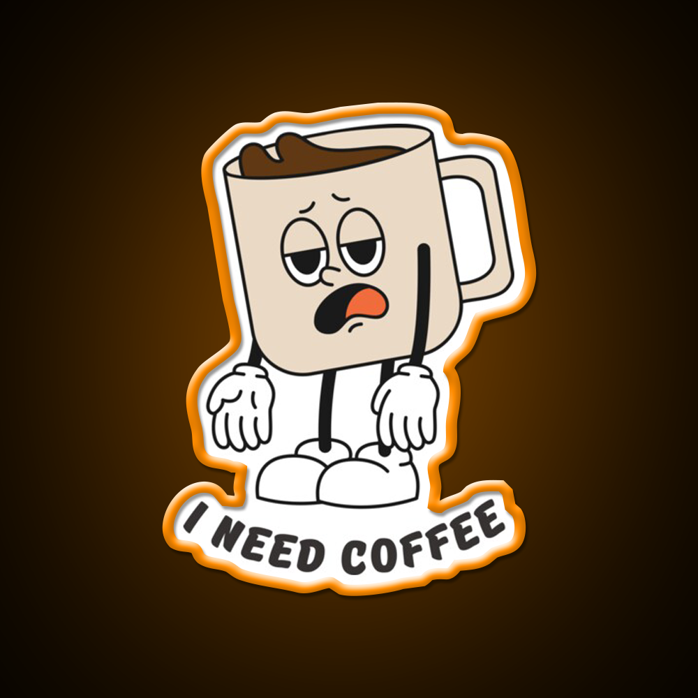 I Need Coffee Tired Mug Caffeine Cafe Led Neon Sign Espresso Bar Art Rgb Color