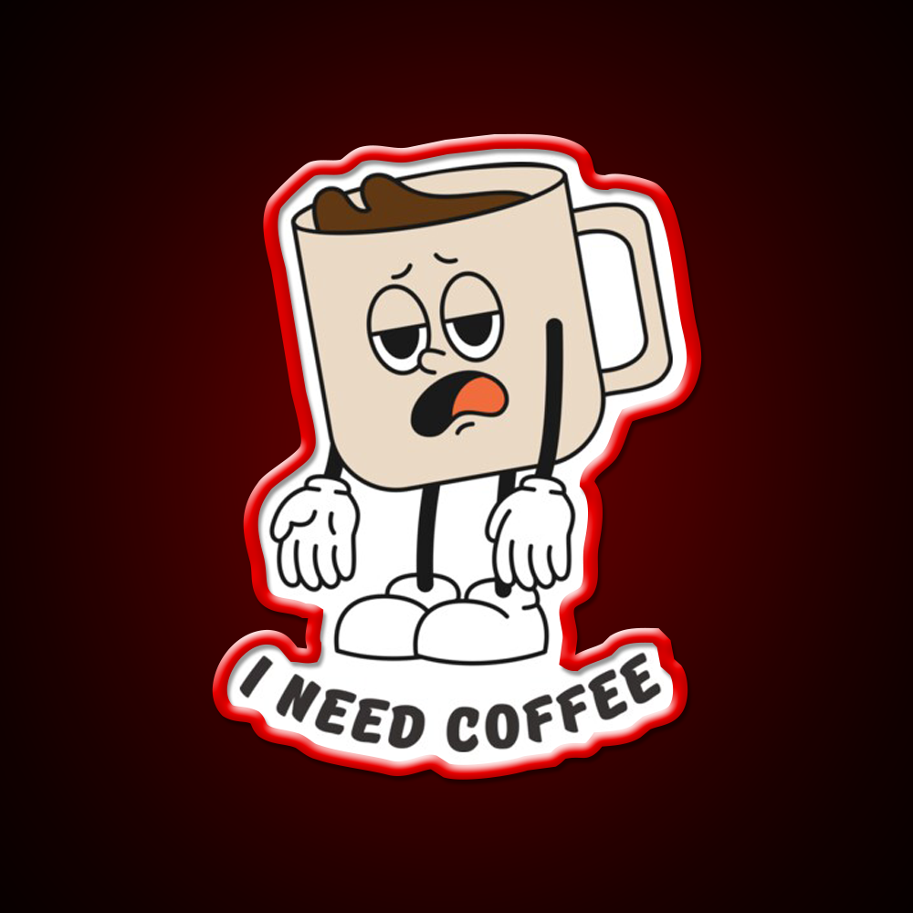 I Need Coffee Tired Mug Caffeine Cafe Led Neon Sign Espresso Bar Art Rgb Color