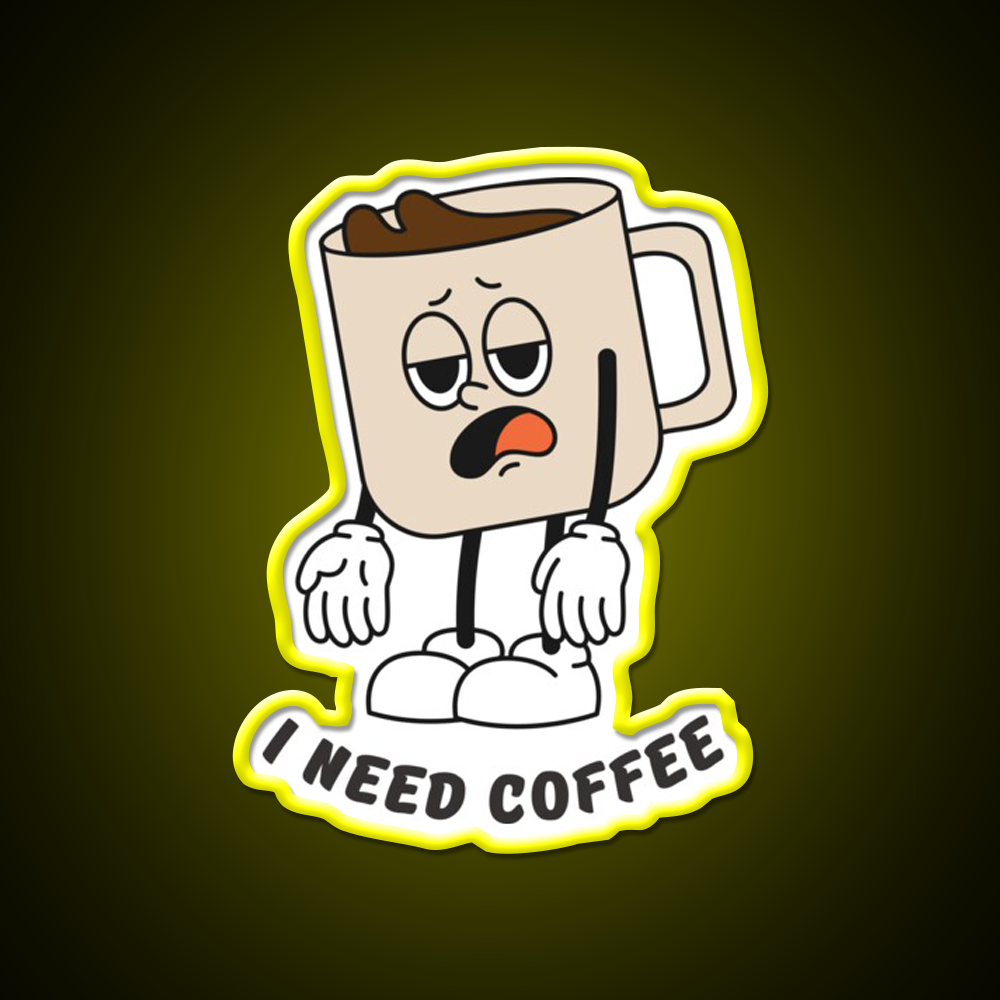I Need Coffee Tired Mug Caffeine Cafe Led Neon Sign Espresso Bar Art Rgb Color