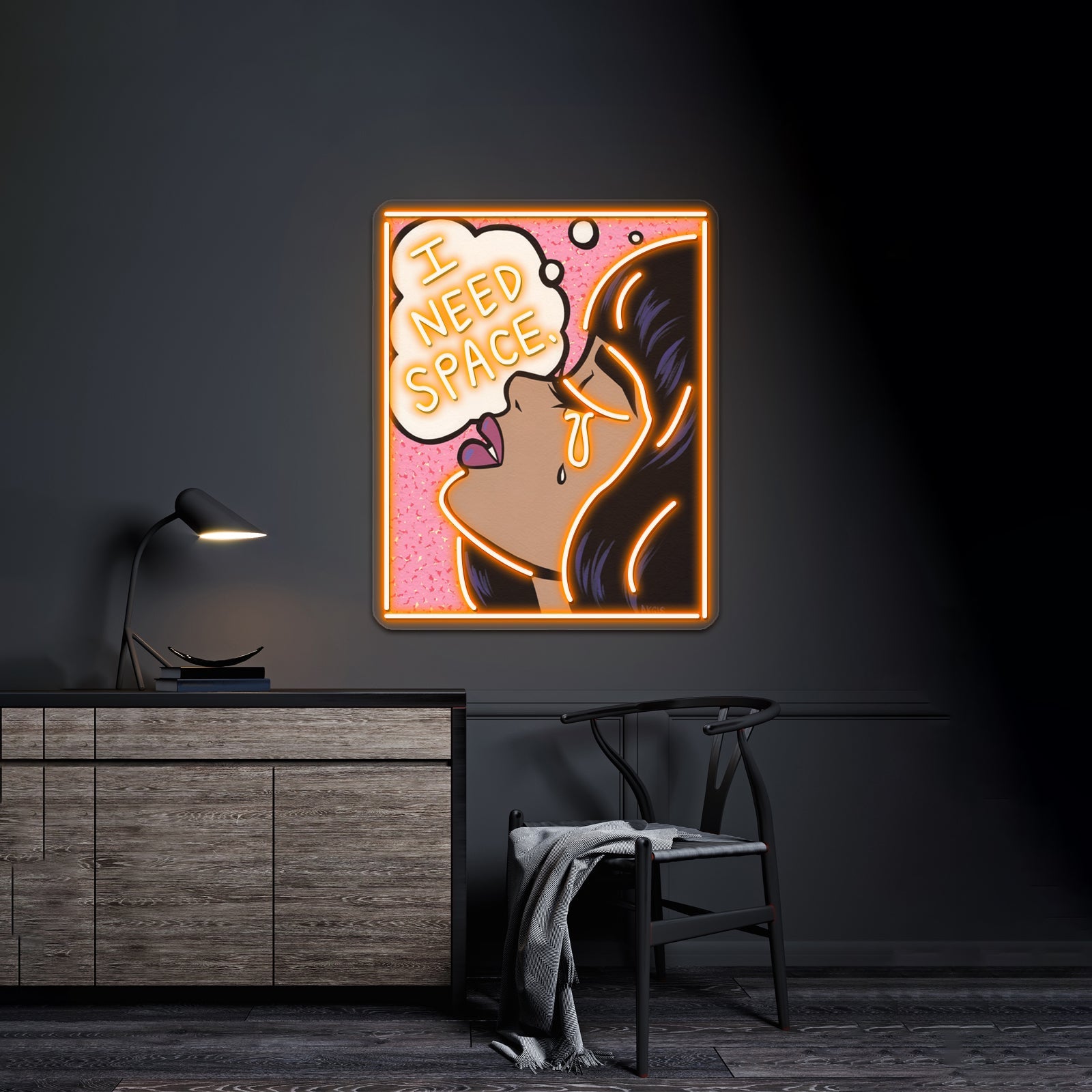 I Need Space Crying Comic Girl Artwork Led Custom Signs - Shineneon