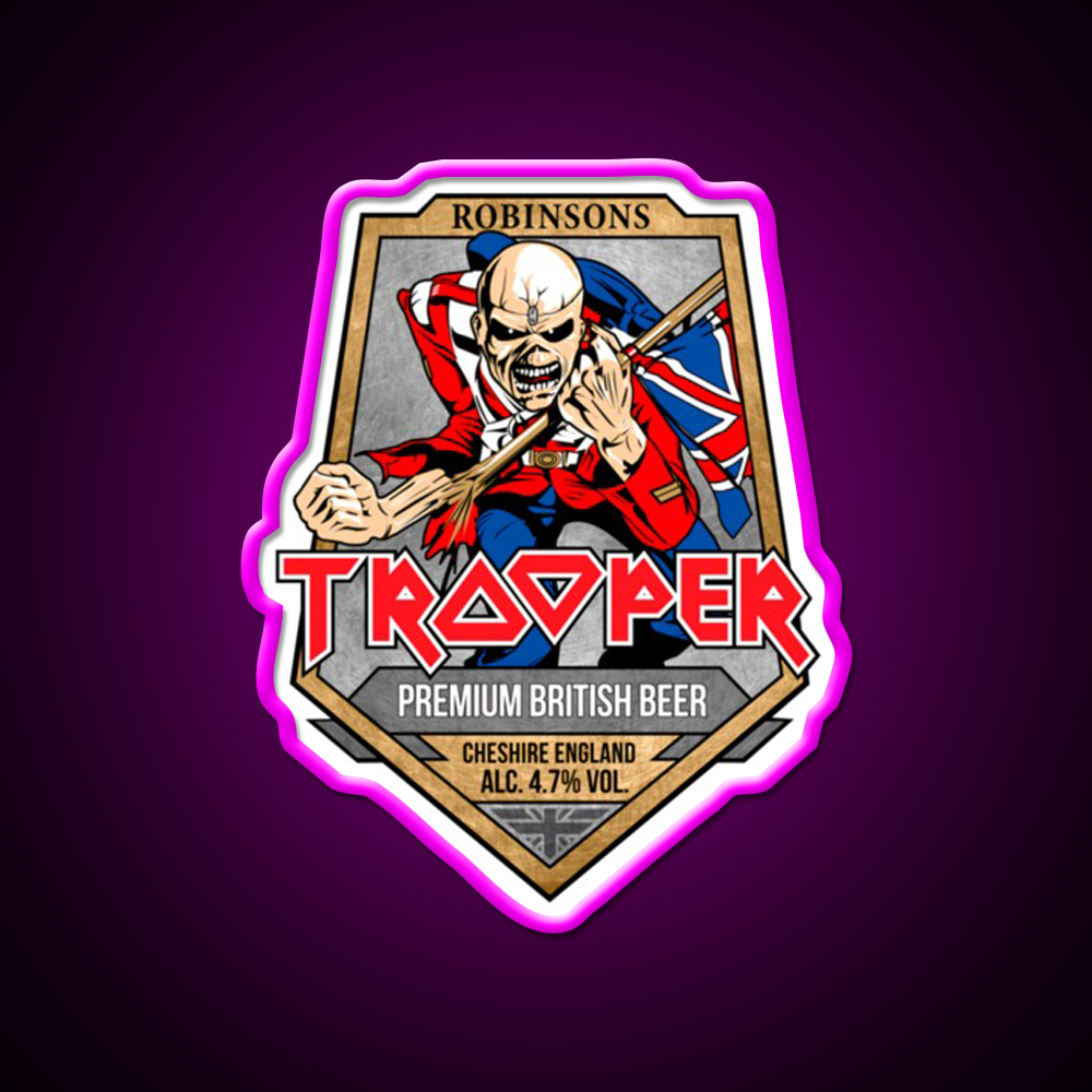 I R O N M A I D E N Trooper Beer Triblend Beer Bar Decor Led Neon Sign Rgb Color - Neon sign mounted on wall in room