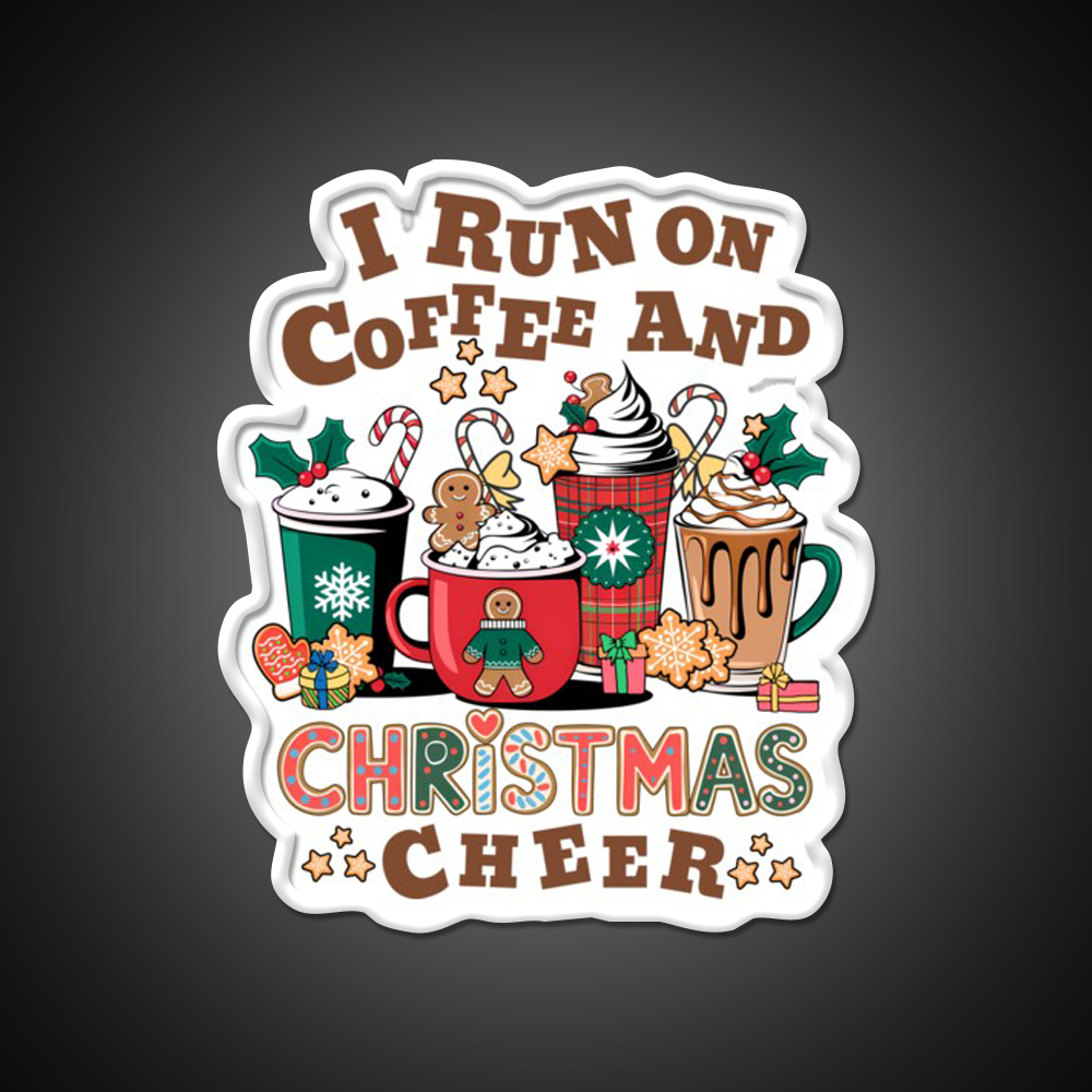 I Run On Coffee And Christmas Cheer Cafe Led Neon Sign Espresso Bar Art Rgb Color
