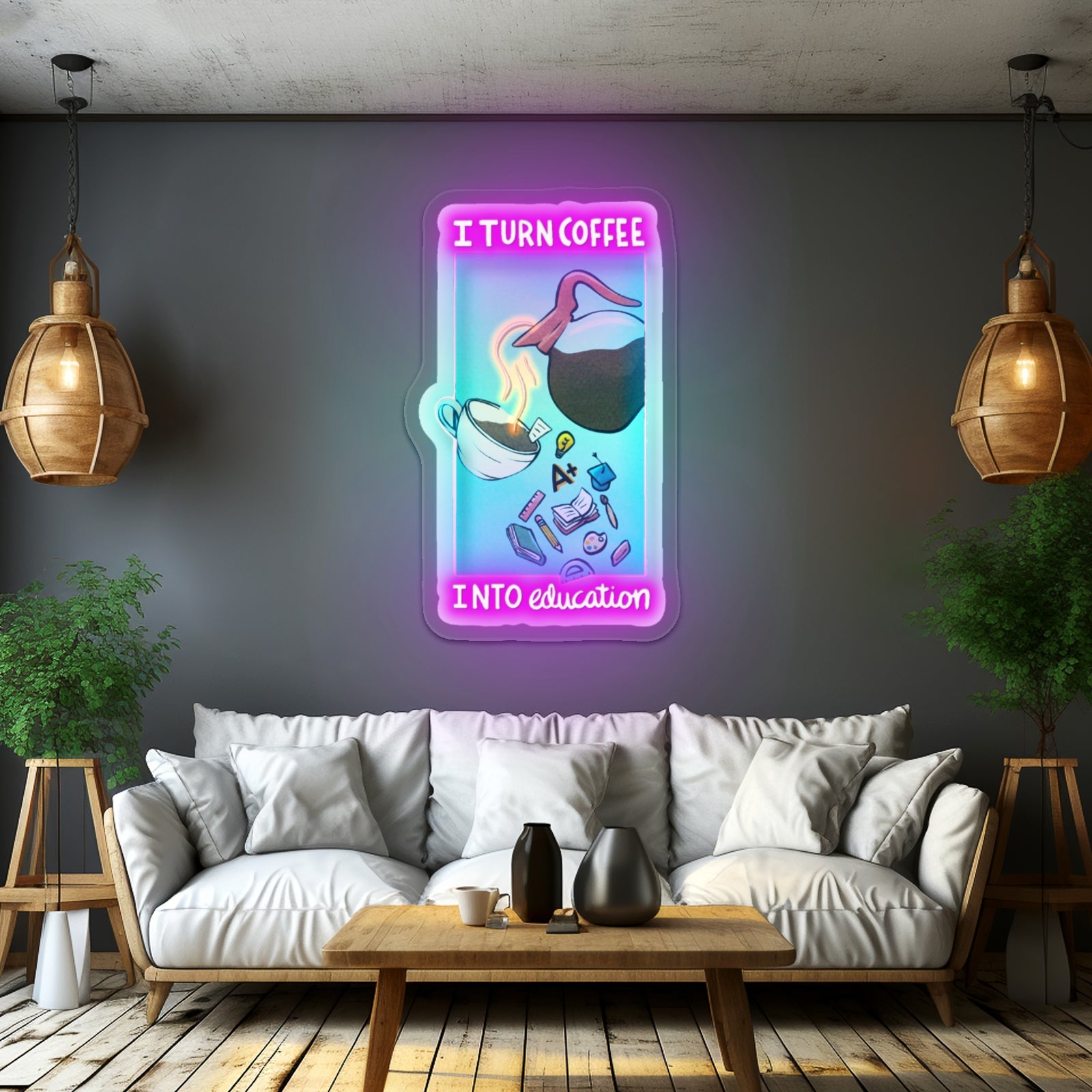 I Turn Coffee Into Education Teacher Artwork Neon Wall Signs - Shineneon