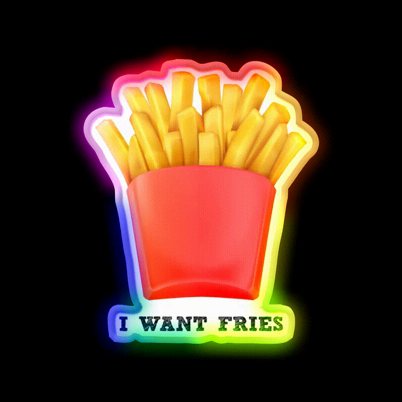 I Want Fries Fast Food Led Neon Sign For Burger Place Rgb Color - LED neon sign close-up detail