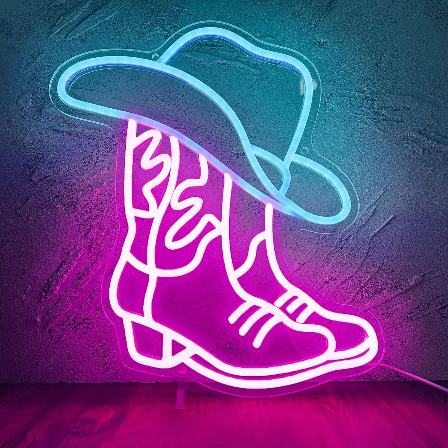 Ice Blue Cowboy Hat And Dark Pink Cowboy Shoes Led Neon Sign Party Decor | Shineneon