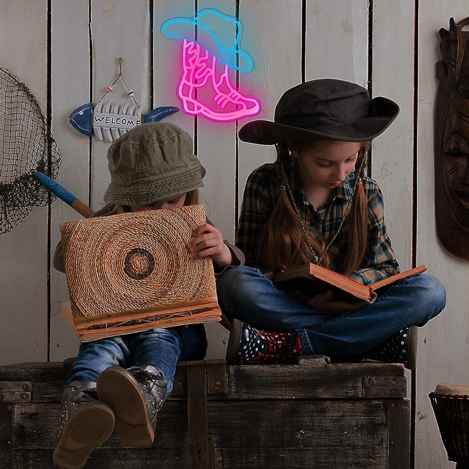 Ice Blue Cowboy Hat And Dark Pink Cowboy Shoes Led Neon Sign Party Decor | Shineneon