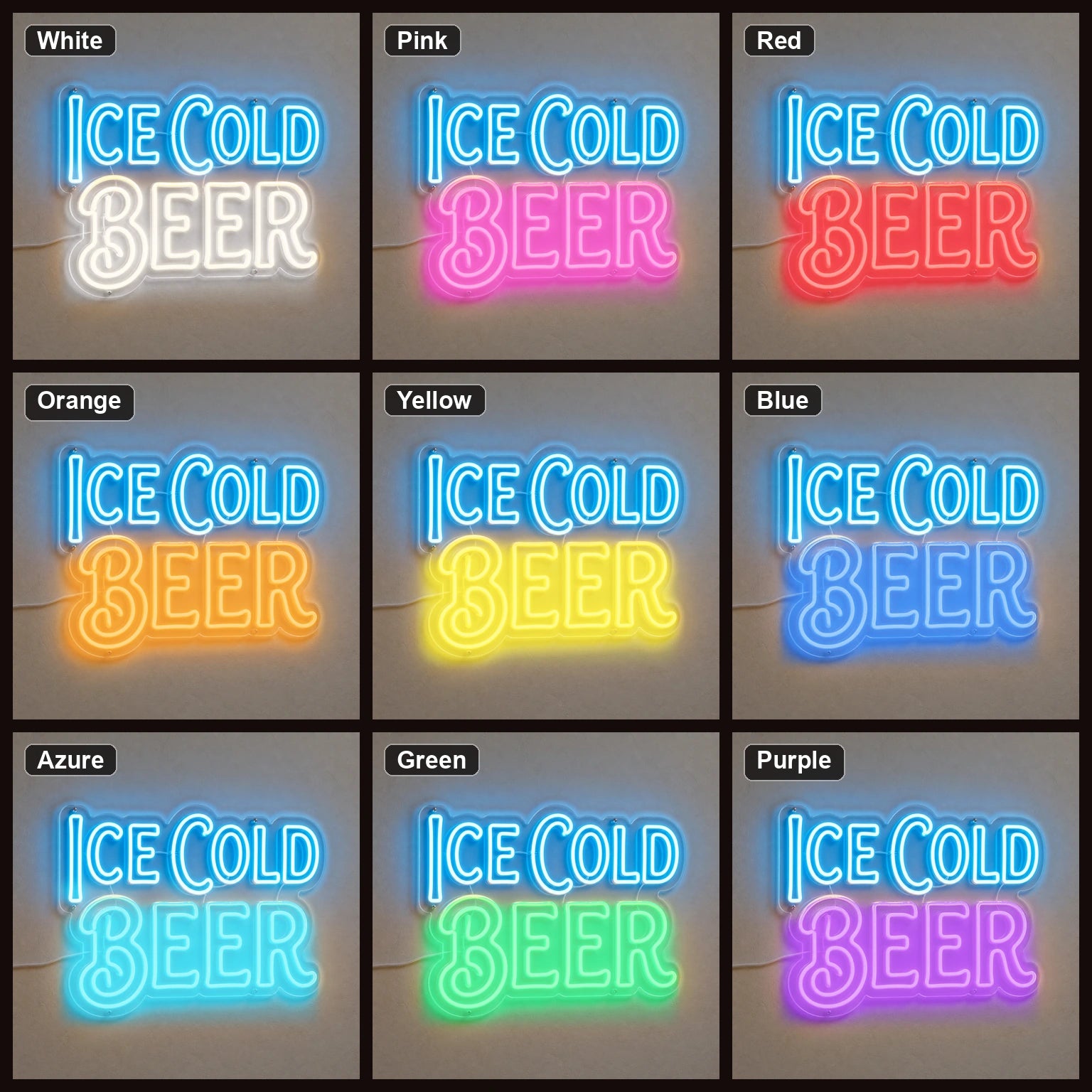 Ice Cold Beer LED Neon Sign color grid